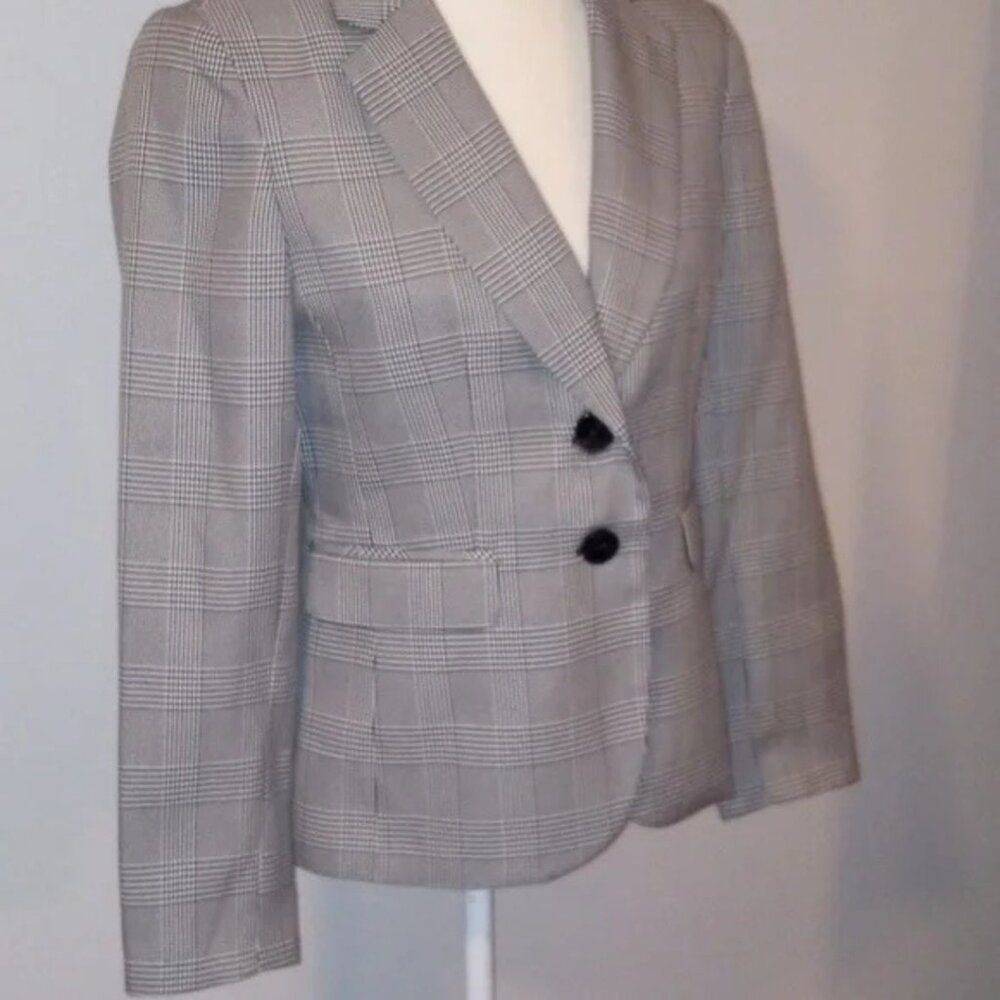 JONES NEW YORK Gray Plaid Blazer Fully Lined Size 4 - Picture 2 of 8